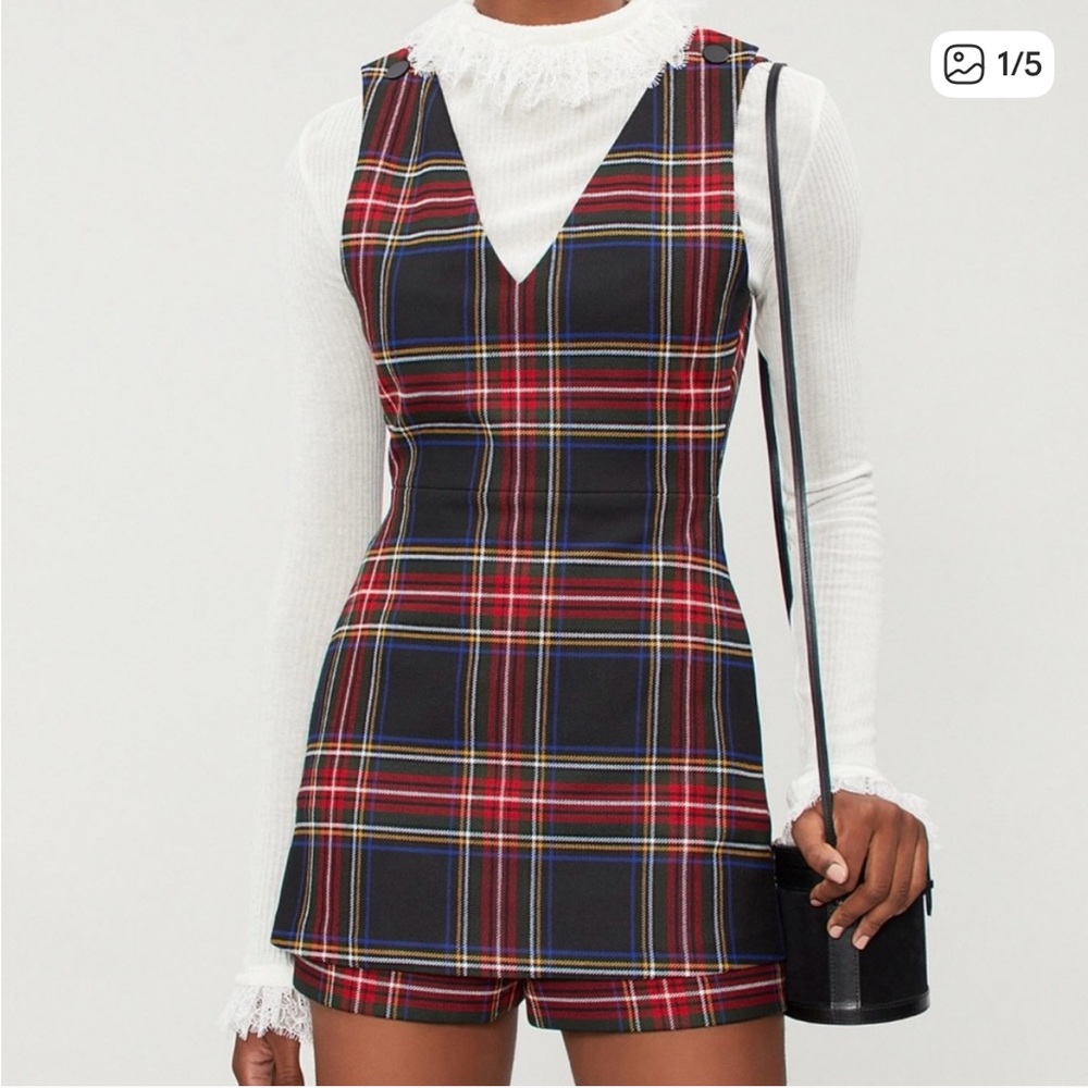 Maje Red and Blue Plaid Mini Dress with shorts, XS/Small